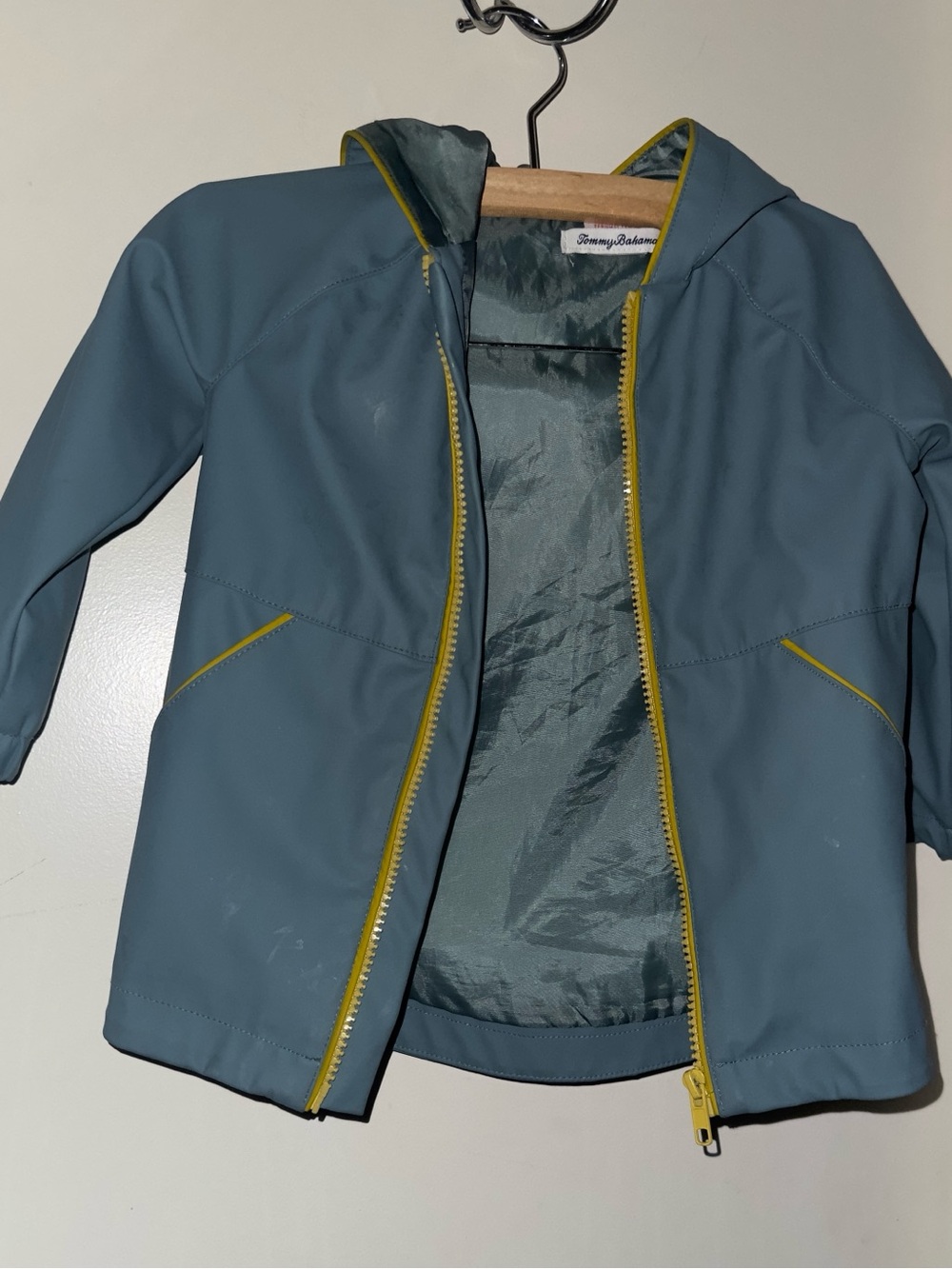 Tommy Bahama Kids' Slate Blue Hooded Raincoat with Yellow Trim